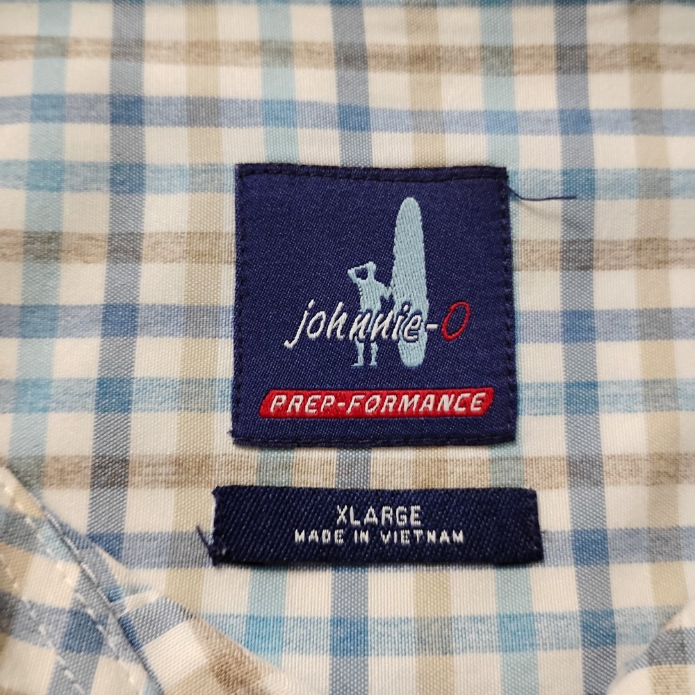 johnnie-O Prepformance Size XL Blue Tan Grid Plaid Lightweight Button Down - Picture 3 of 11